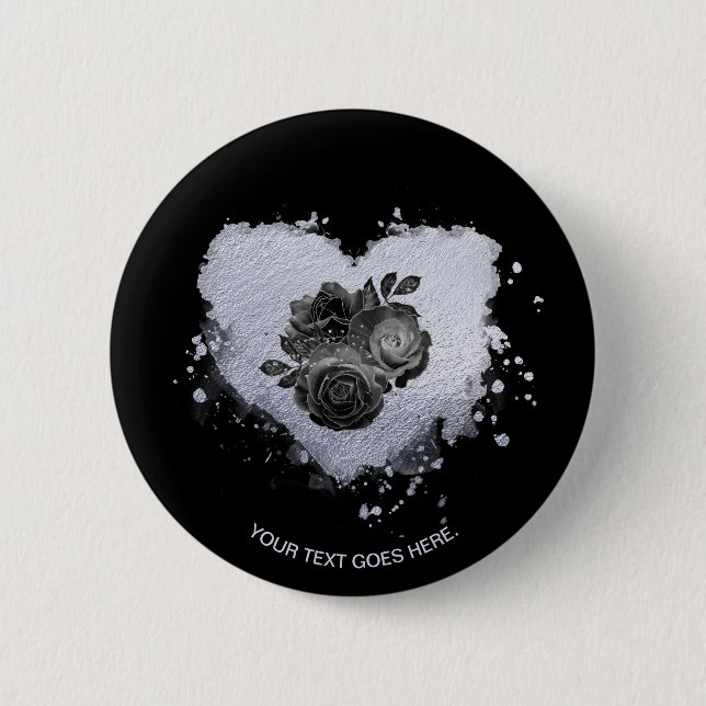 *~* Lilac Iridescent Heart Flowers Black Customize Button (Front)