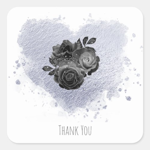  Lilac Iridescent Heart Flowers White Classic Square Sticker