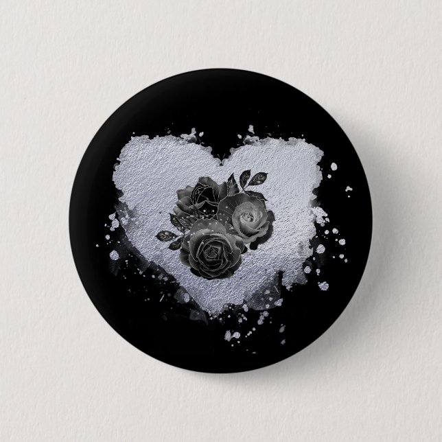*~* Lilac Iridescent Heart Flowers Women BLACK Button (Front)