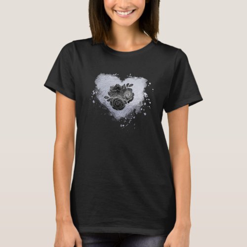  Lilac Iridescent Heart Flowers Women Black  T_ T_Shirt