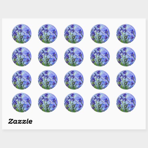 Lilac Irises by Claude Monet Classic Round Sticker