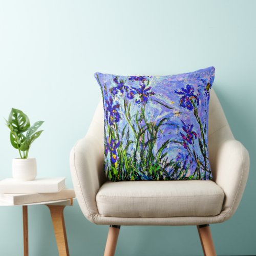 Lilac Irises by Claude Monet Throw Pillow