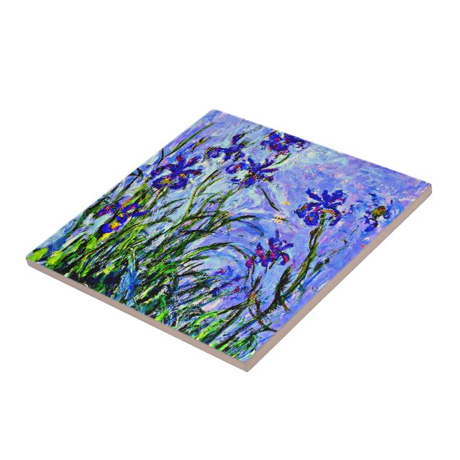 Lilac Irises fine art by Claude Monet, Ceramic Tile (Side)