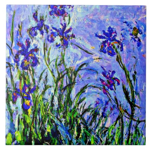 Lilac Irises fine art by Claude Monet Ceramic Tile