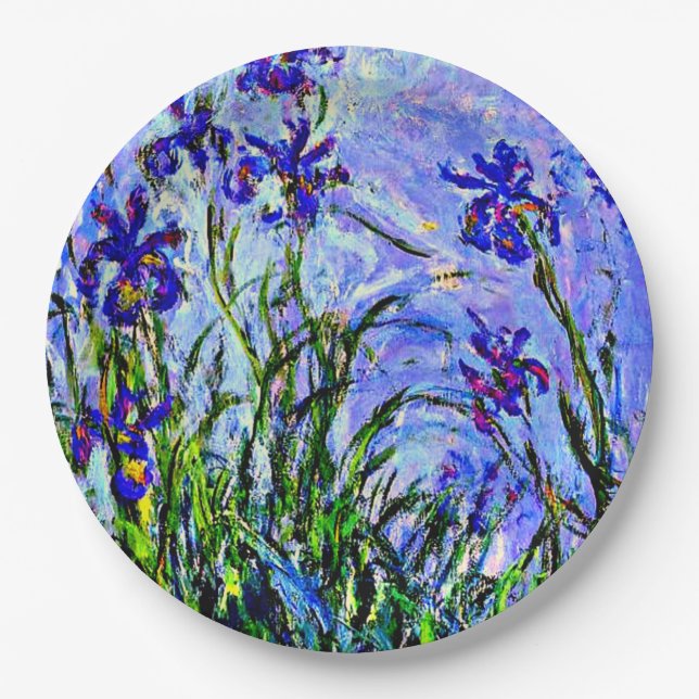 Lilac Irises fine art by Claude Monet  Paper Plates (Front)