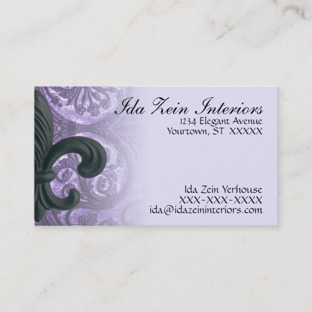 lilac "iron fleur de lis" Custom Business Cards (Front)