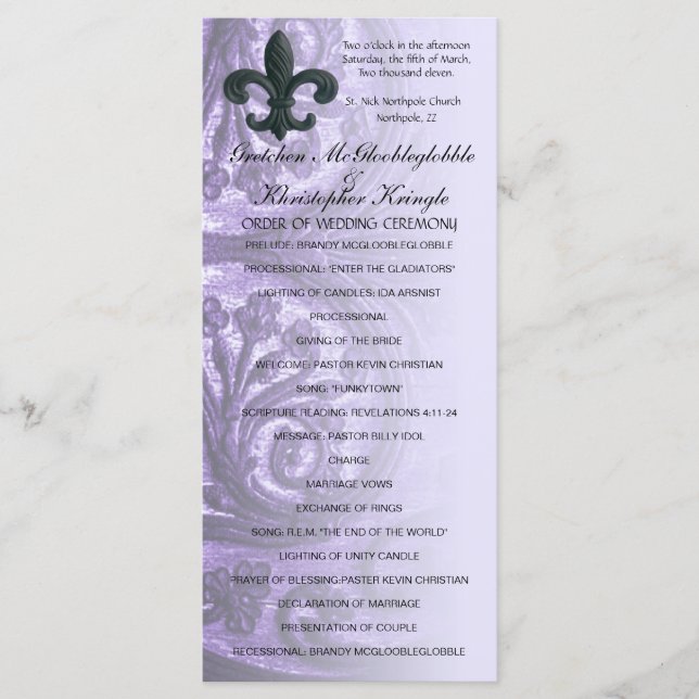 lilac "iron fleur de lis" WEDDING PROGRAM (Front)