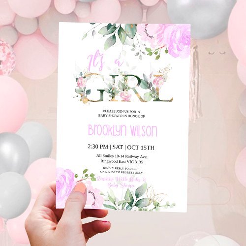 Lilac Its a Girl Baby Shower Invitation