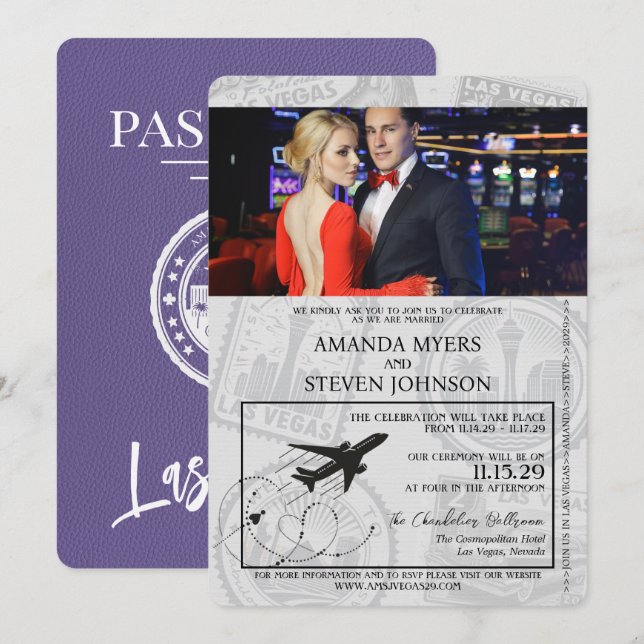 Lilac Las Vegas Passport Wedding Invitation (Front/Back)