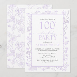 Lilac Lavender 100th Birthday Party Floral Elegant Invitation