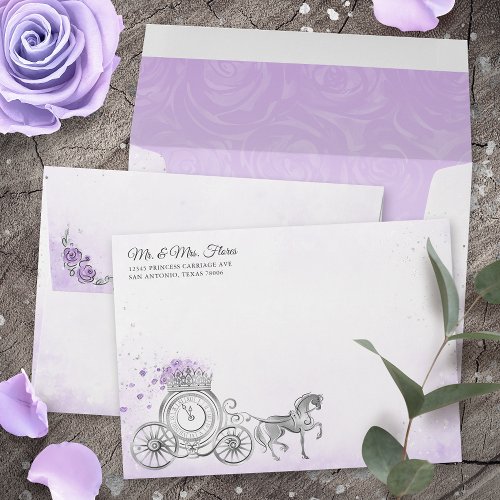 Lilac Lavender and Silver Carriage Return Address Envelope