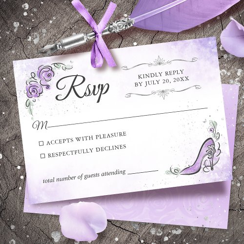 Lilac Lavender and Silver Princess Elegant Wedding RSVP Card