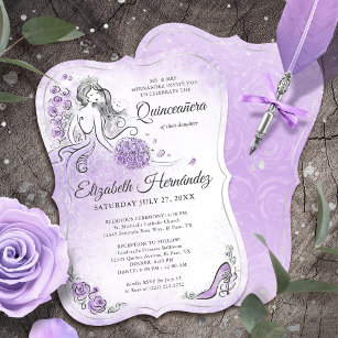 Lilac Lavender and Silver Princess Quince Birthday Invitation