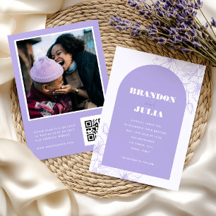 Lilac Lavender Boho Arch Floral Botanical QR Code Invitation