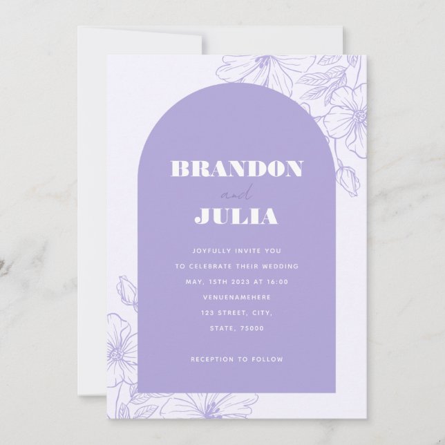 Lilac Lavender Boho Arch Floral Botanical QR Code Invitation (Front)