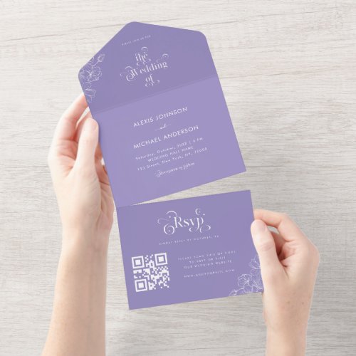 Lilac Lavender Botanical Modern Typography Purple All In One Invitation