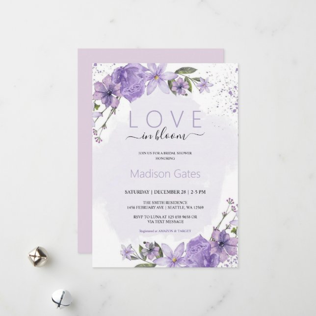  Lilac Lavender Bridal Shower Invitation (Front/Back In Situ)