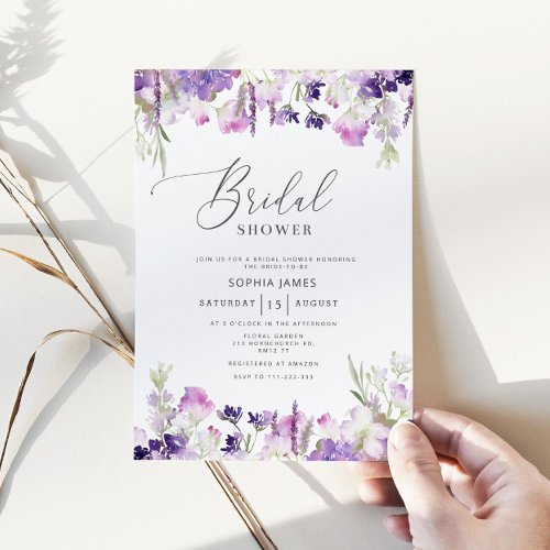 Lilac lavender bridal shower invitation