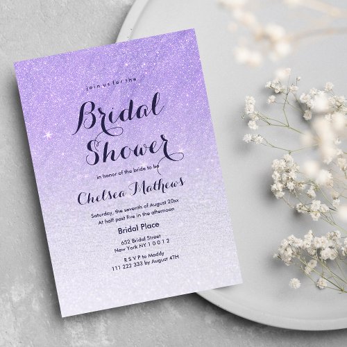 Lilac lavender faux glitter ombre Bridal Shower Invitation