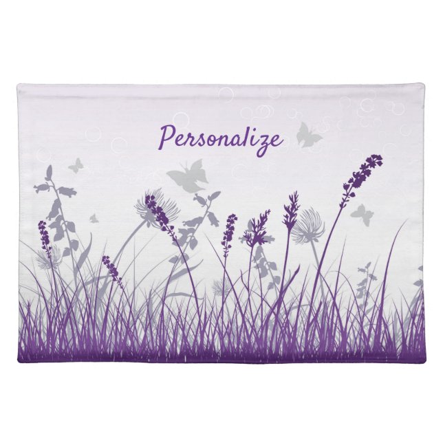 Lilac Lavender Field Flowers Personalize Cloth Placemat (Front)