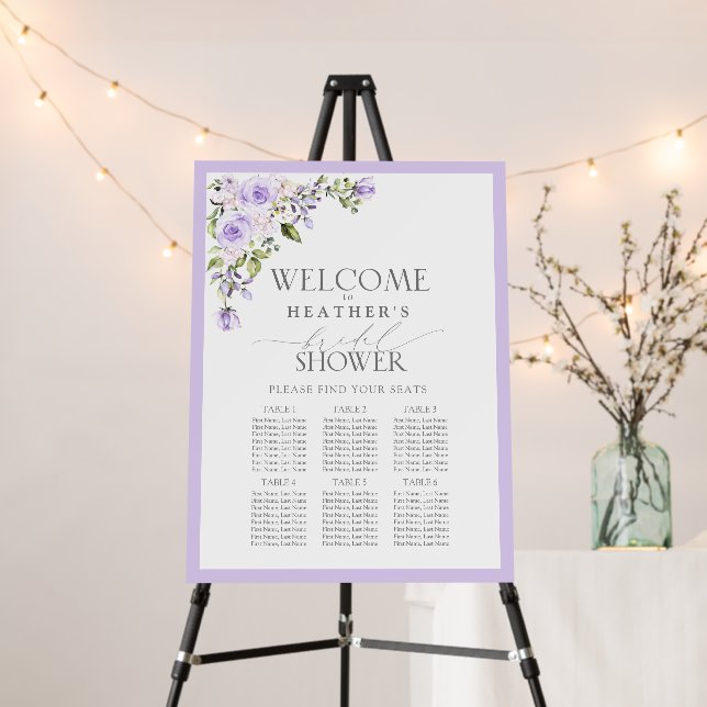 Lilac Lavender Floral Bridal Shower 6 Table Foam Board (In Situ (Stand))