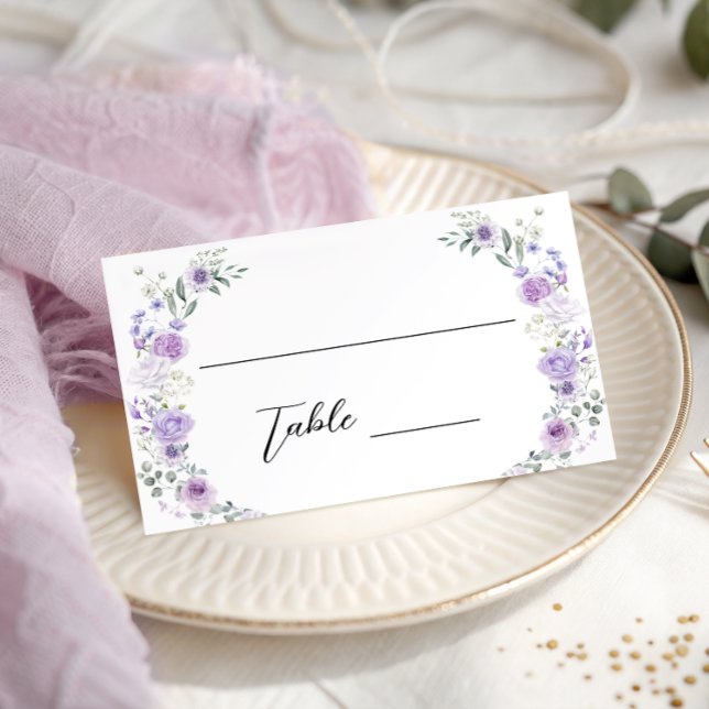 Lilac Lavender Floral Wreath Bridal Shower Wedding Place Card (Creator Uploaded)