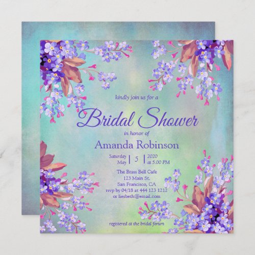 Lilac Lavender Flower Bridal Shower Invitation