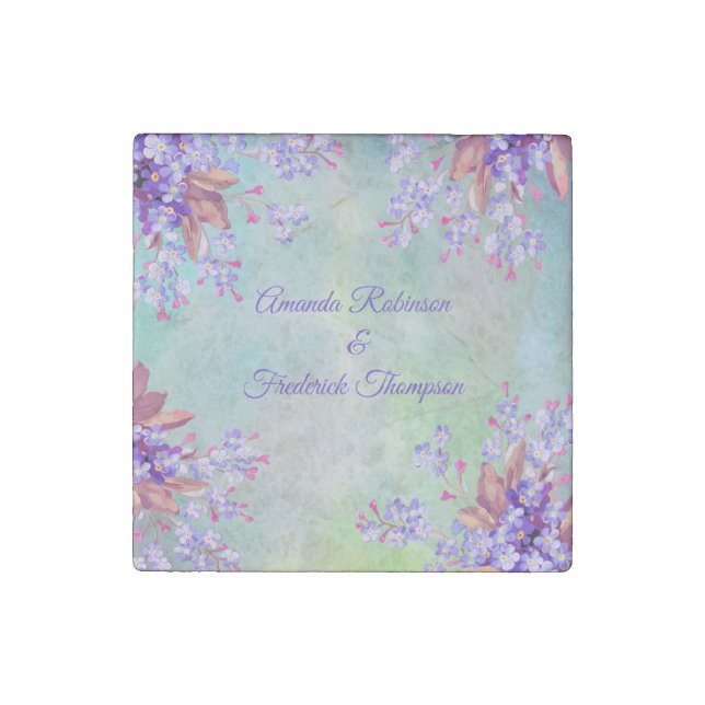 Lilac Lavender Flower Wedding Stone Magnet (Front)