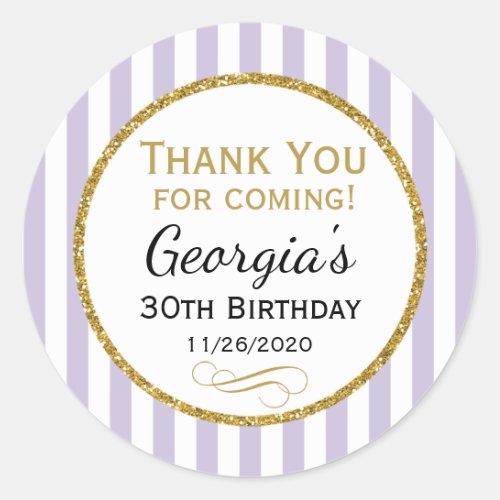 Lilac Lavender Gold Birthday Thank You Favor Tag