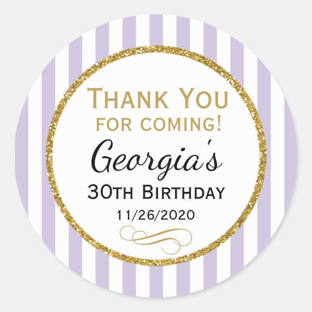 Lilac Lavender Gold Birthday Thank You Favor Tag (Front)