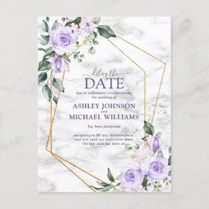 Lilac Lavender Gold Geometric Delay The Date Announcement Postcard