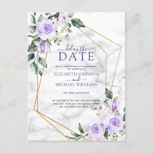 Lilac Lavender Gold Geometric Delay The Date Announcement Postcard