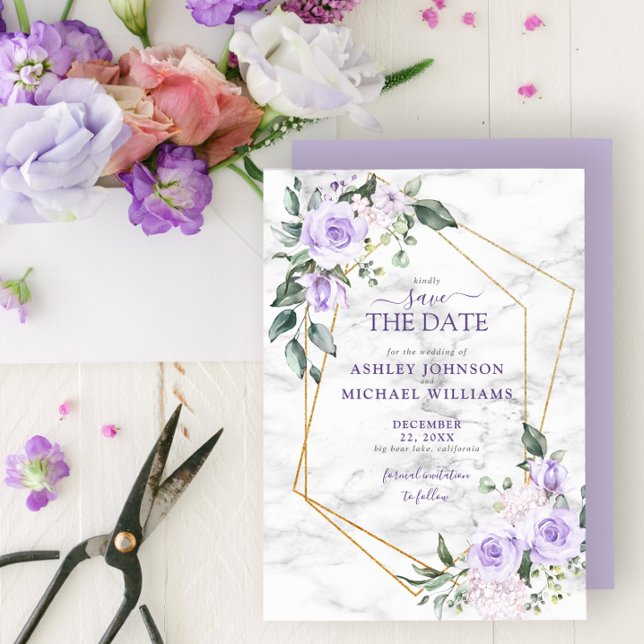 Lilac Lavender Gold Geometric Save the Date (Creator Uploaded)