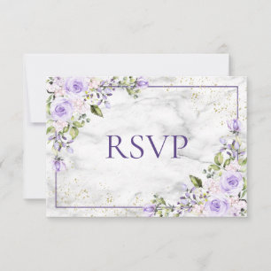 Lilac Lavender Gold Marble Floral Wedding RSVP