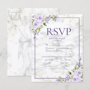 Lilac Lavender Gold Marble Floral Wedding RSVP Inv Invitation Postcard