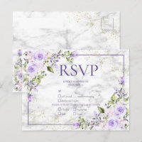 Lilac Lavender Gold Marble Floral Wedding RSVP