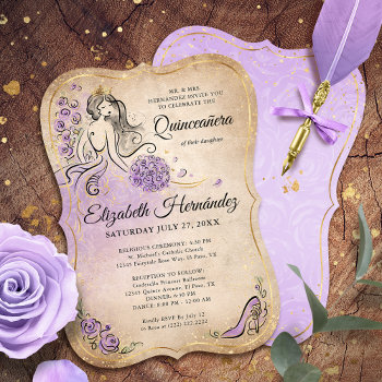 Lilac Lavender Gold Princess Quinceanera Birthday Invitation by Raphaela_Wilson at Zazzle