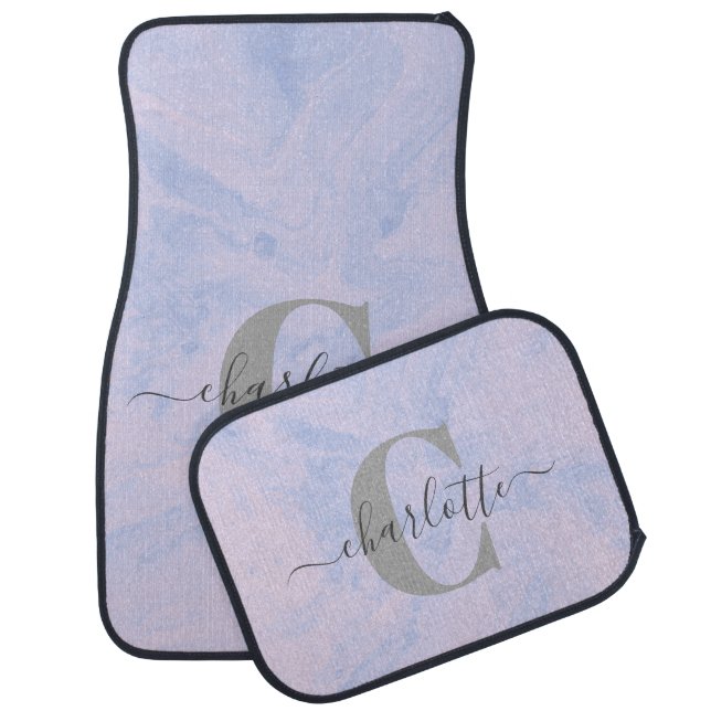 Lilac Lavender Marble Elegant Monogram Name Car Floor Mat (Set)