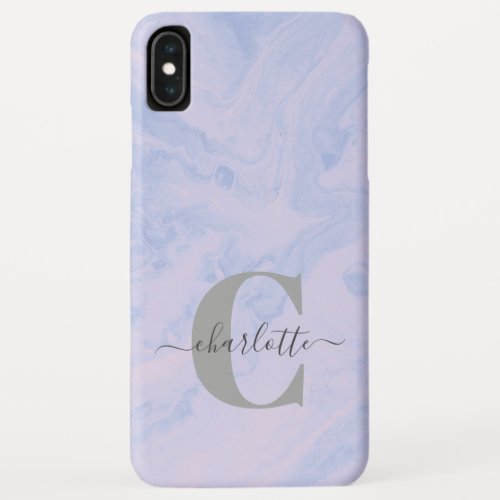 Lilac Lavender Marble Elegant Monogram Name  iPhone XS Max Case