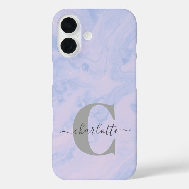 Lilac Lavender Marble Elegant Monogram Name  Case-Mate iPhone Case (Back)