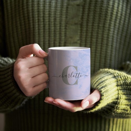 Lilac Lavender Marble Elegant Monogram Name  Coffee Mug