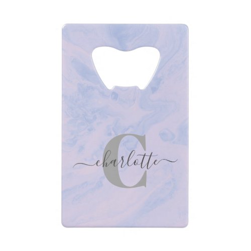 Lilac Lavender Marble Elegant Monogram Name Credit Card Bottle Opener