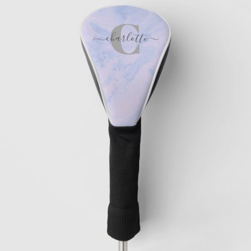 Lilac Lavender Marble Elegant Monogram Name Golf Head Cover