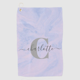 Lilac Lavender Marble Elegant Monogram Name Golf Towel