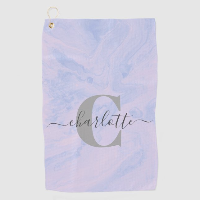 Lilac Lavender Marble Elegant Monogram Name Golf Towel (Front)