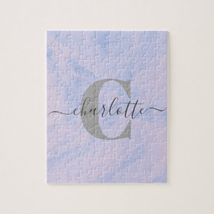 Lilac Lavender Marble Elegant Monogram Name Jigsaw Puzzle