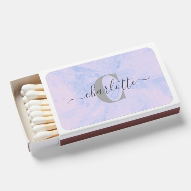 Lilac Lavender Marble Elegant Monogram Name  Matchboxes (Front Open)