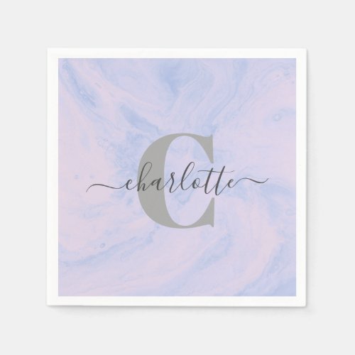 Lilac Lavender Marble Elegant Monogram Name  Napkins