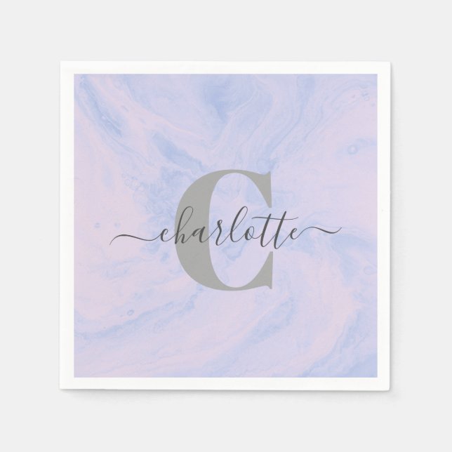 Lilac Lavender Marble Elegant Monogram Name  Napkins (Front)