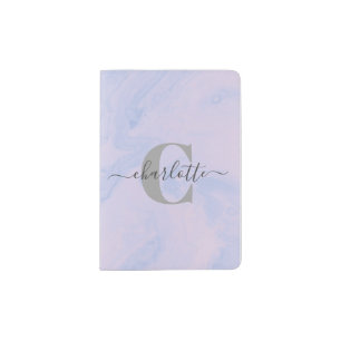 Lilac Lavender Marble Elegant Monogram Name Passport Holder